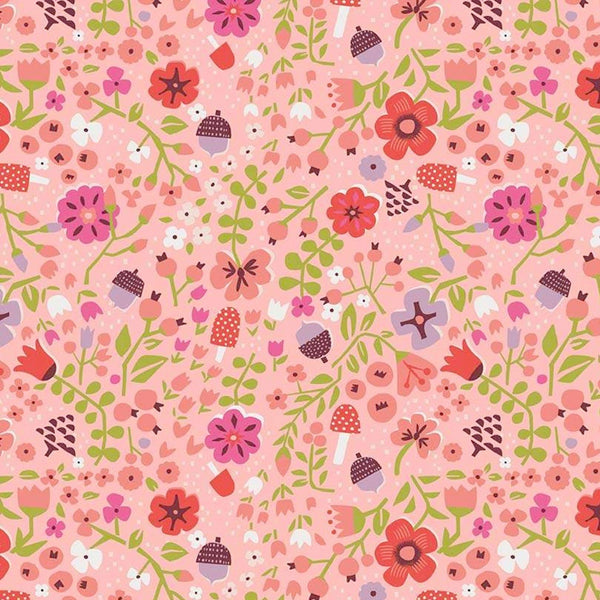 Little Red in the Woods Floral Pink - Bunbury Fabrics